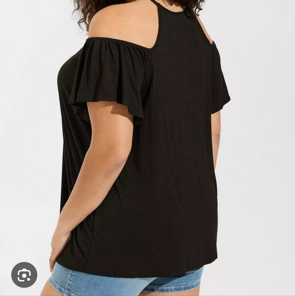 Torrid Casual Super Soft Slub High Neck Black Crochet Cold Shoulder Top XL - Picture 11 of 11